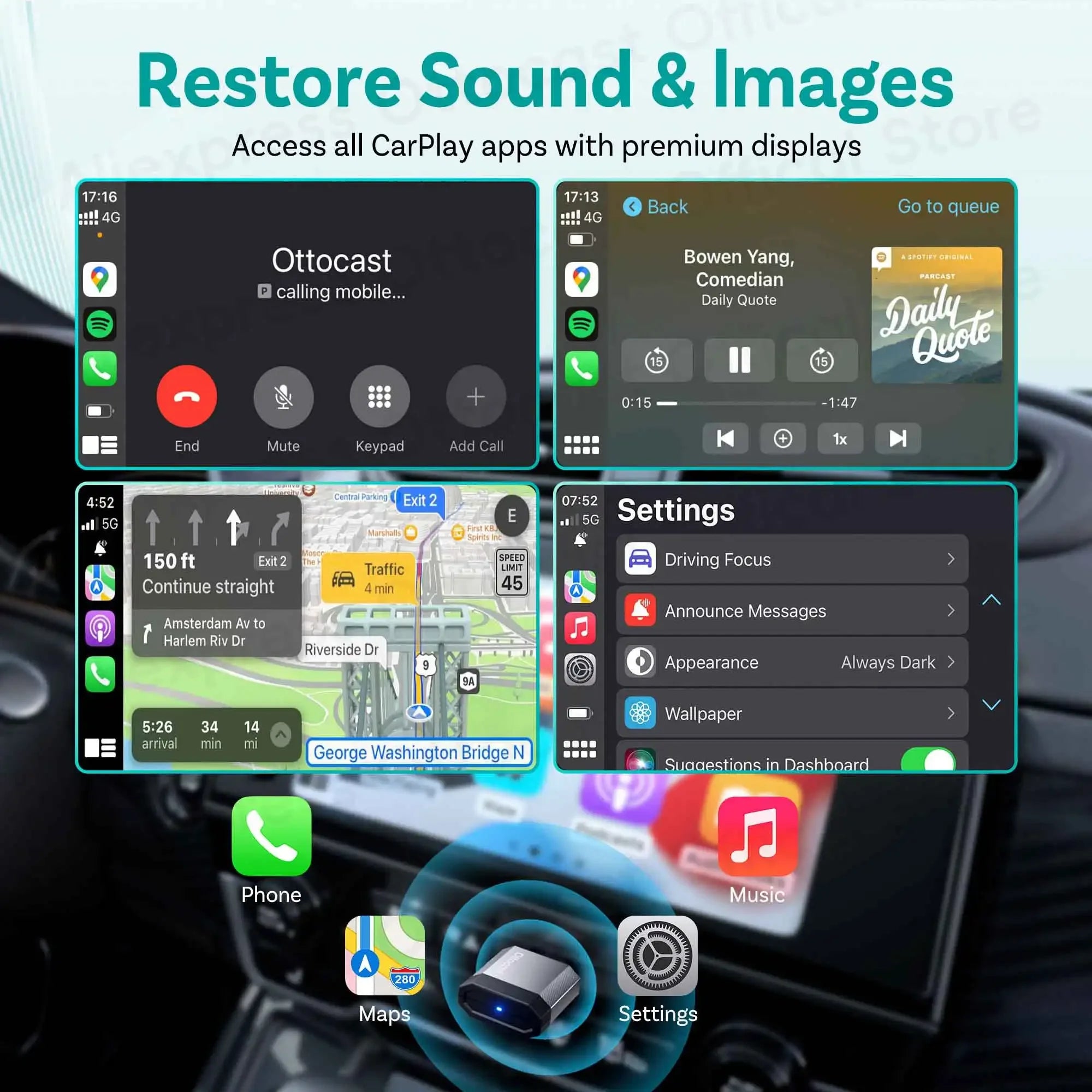 OTTOCAST Mini Nova Cube 3.0 Wireless CarPlay Adapter