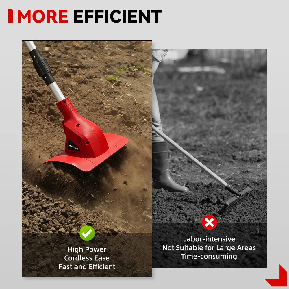 ONEVAN Brushless 1600W Electric Rototiller Tiller Cultivator Lawn Mower Cordless Scarifier Garden Tool For Makita Battery Pin