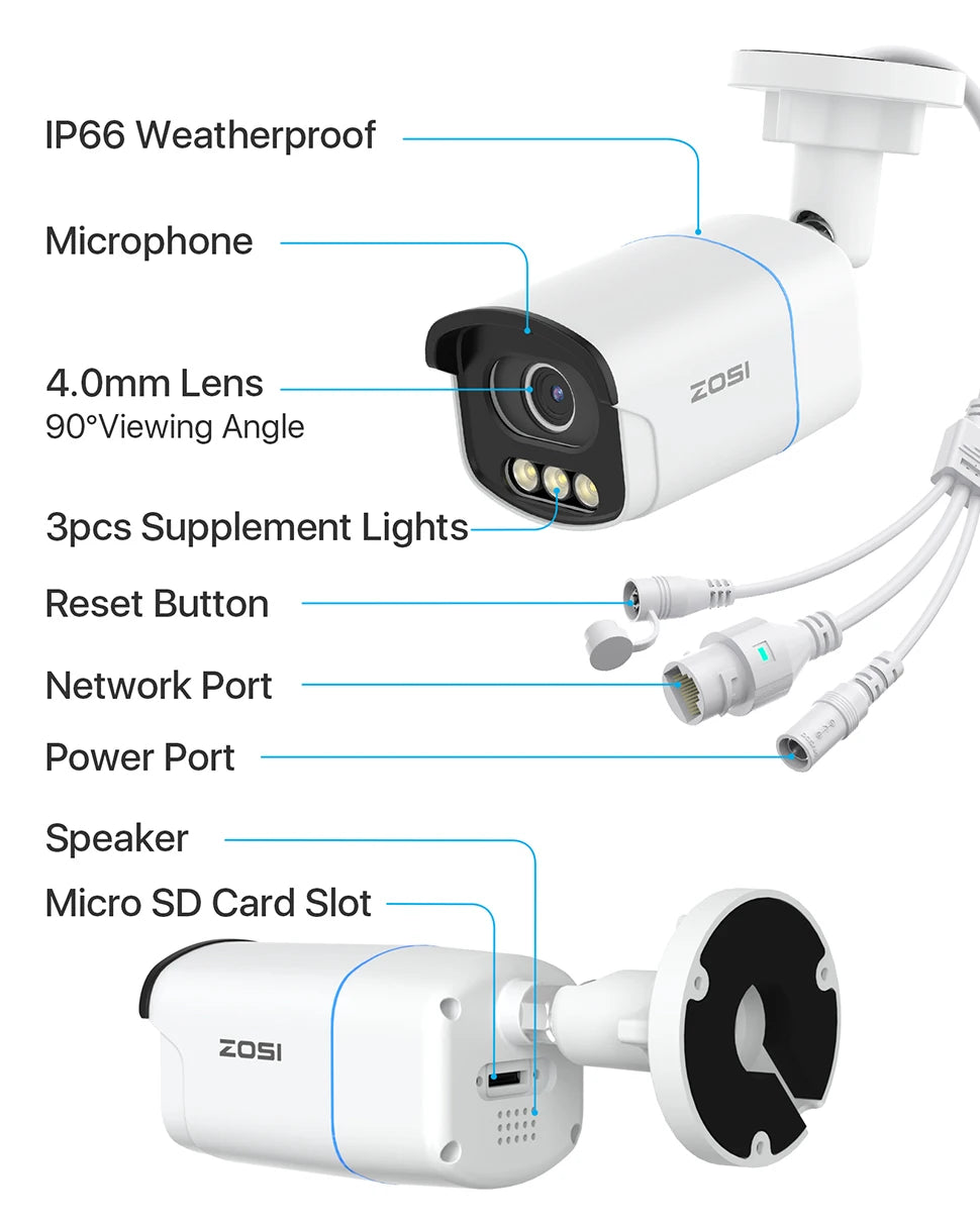 ZOSI C186 Aurora Lux 5MP 3K PoE IP Camera – True Color Night Vision, F1.0 Large Aperture & 1/1.79'' Image Sensor