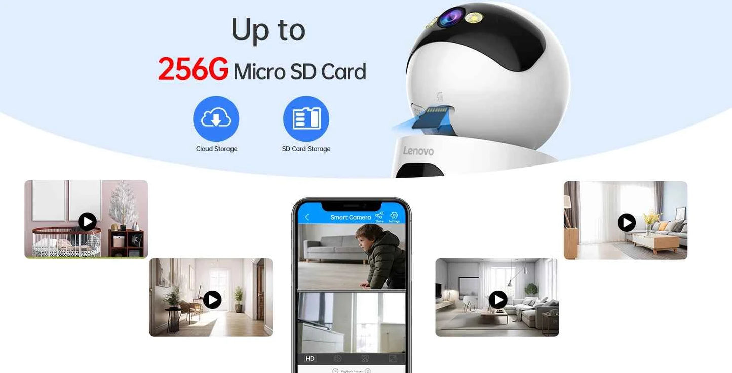 Lenovo 4K PTZ WiFi Camera Dual Lens Home Indoor CCTV Surveillance Camera Auto Tracking Security Protection Smart Baby Monitor - Limetastore