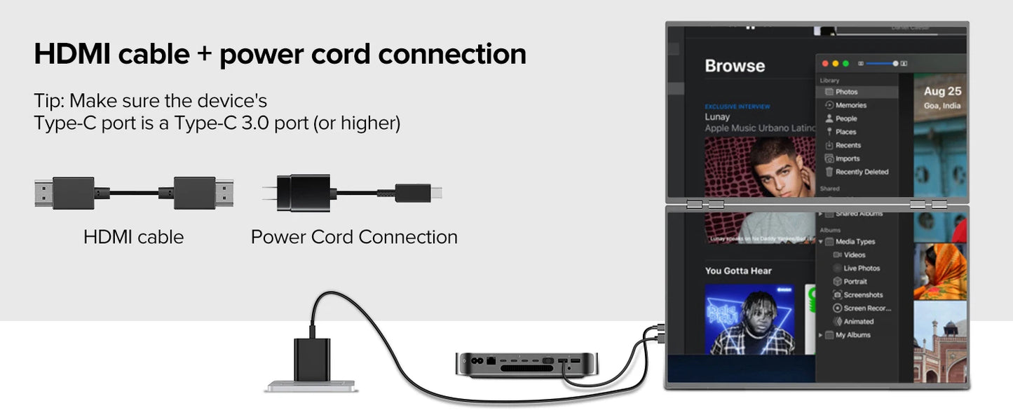 23.8" 100Hz Dual Screen Stacked Computer Monitor 1080P HDR 360° Folding Triple Portable Display for Laptop PC Phone Game Console - Limetastore