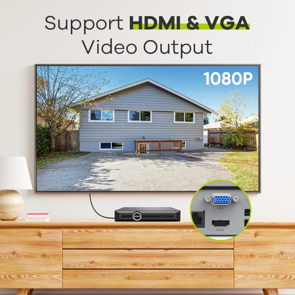 SANNCE 5MP PoE CCTV System | 8CH NVR, Audio Recording, 100ft Night Vision, Human & Vehicle Detection