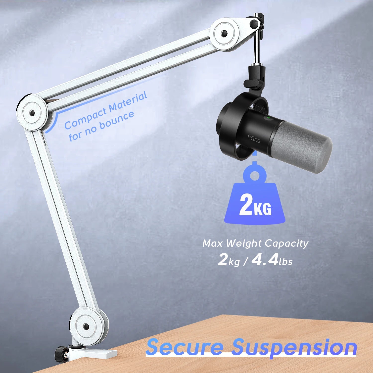 FIFINE BM63W White Heavy-Duty Microphone Boom Arm | Adjustable Articulated Stand