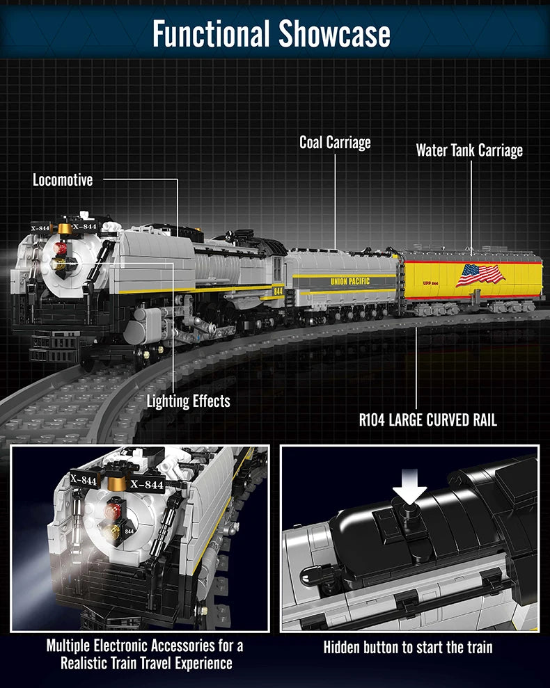 Mould King 12031 Technical Car Building Block Remote Control Union Pacific 844 Steam Locomotive Model Assembly Train Brick Toys - Limetastore