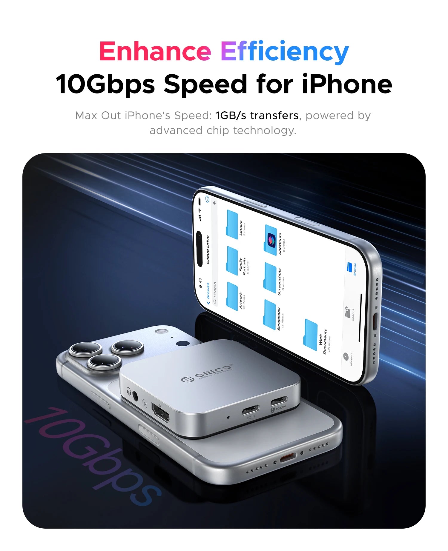 ORICO Magnetic M.2 2230 NVMe SSD Enclosure with 10Gbps USB‑C Docking Station