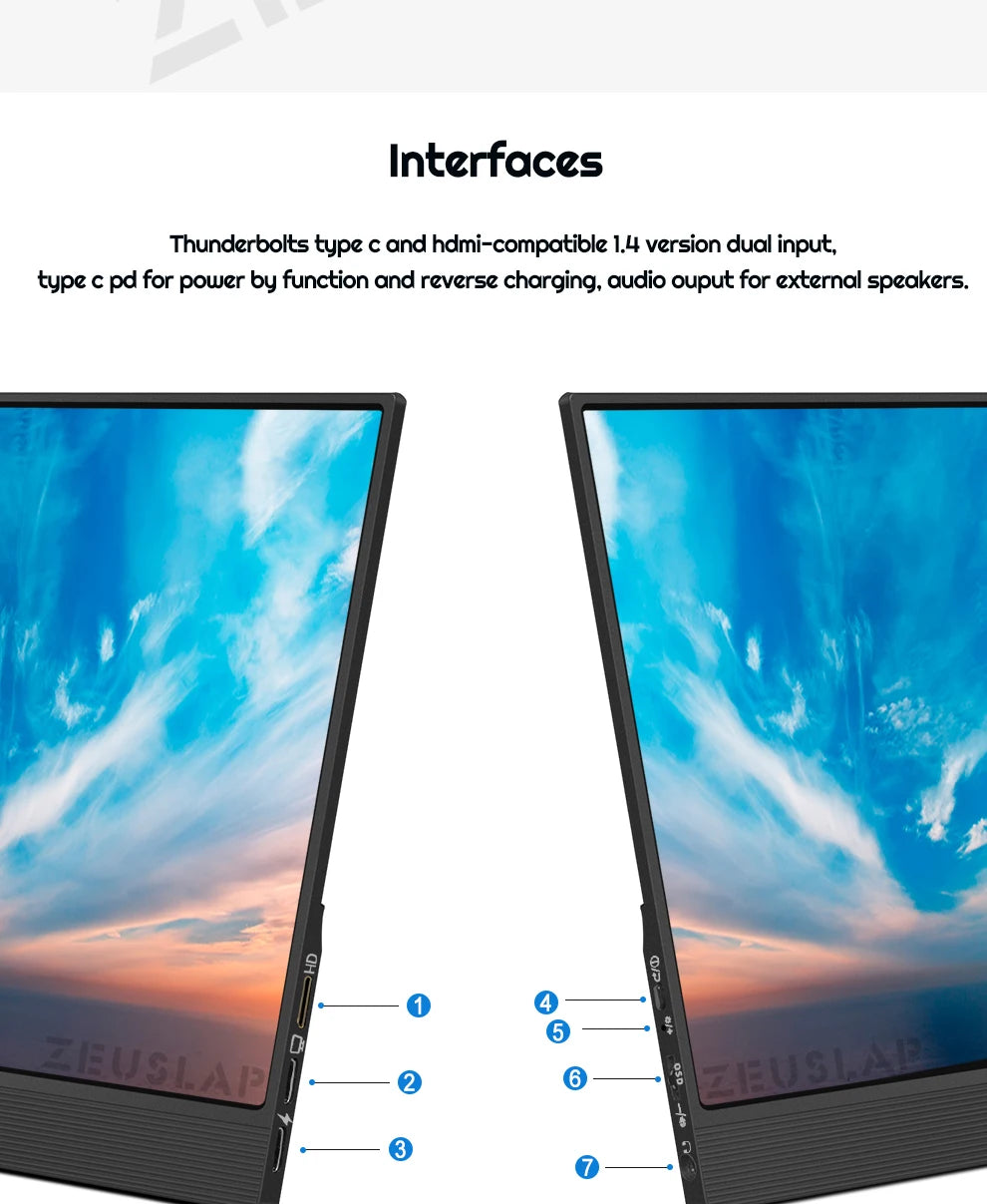 ZEUSLAP 15.6" Portable Touch Monitor | FHD 1080P IPS, USB‑C & HDMI, Laptop & Phone