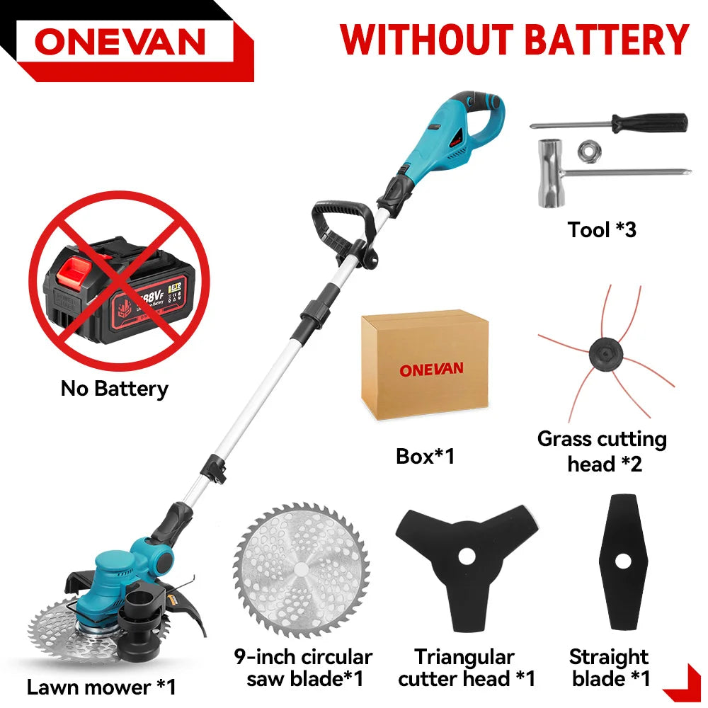ONEVAN 9" Brushless 36,000 RPM Cordless Grass Trimmer | Foldable Lawn Mower Cutter