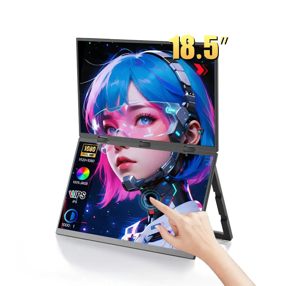 Sibolan 18.5 inch Dual Touch Screen Monitor 1080p FHD 330°Rotation Folding Triple Screen Laptop Display Extender For Wins & Macs - Limetastore
