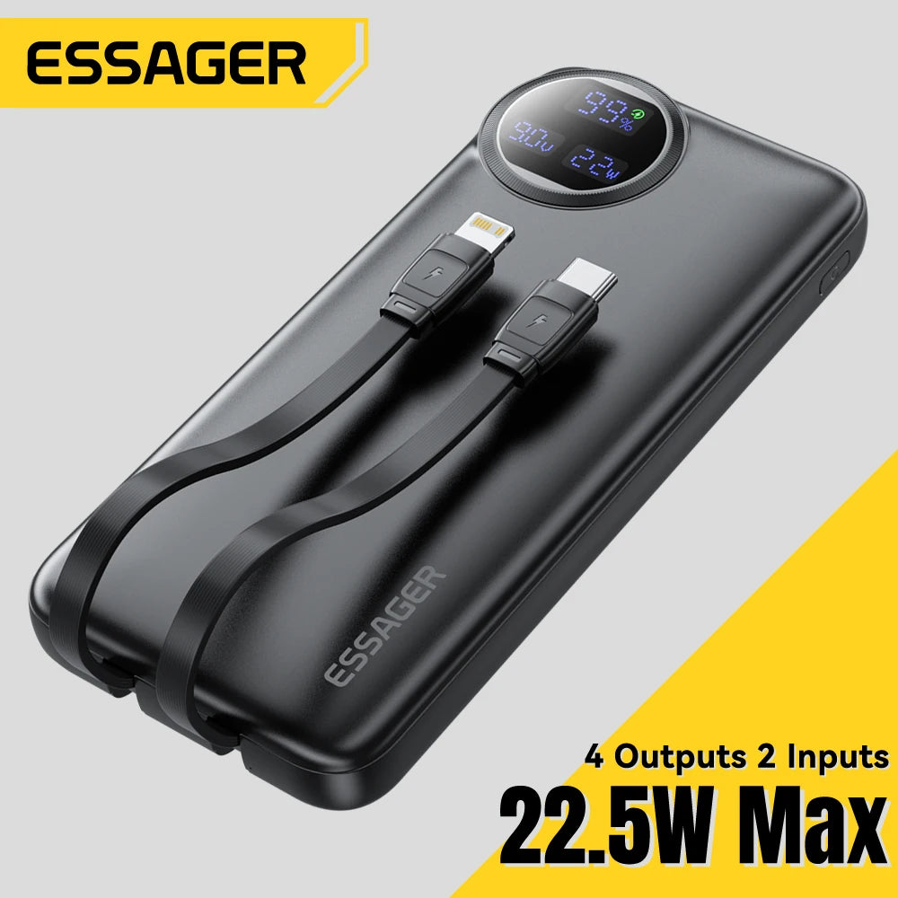 ESSAGER 22.5W Power Bank 20000mAh with Two Built-in Cables