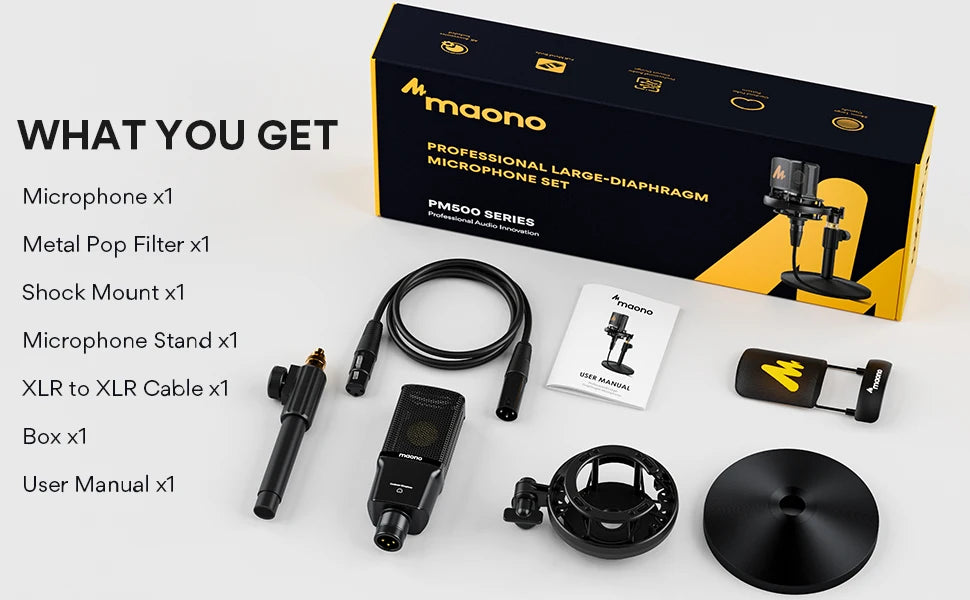 Maono PM500T – XLR Large‑Diaphragm Condenser Microphone | 34 mm Cardioid Studio Mic for Recording, Podcasting, Streaming & DJ Production