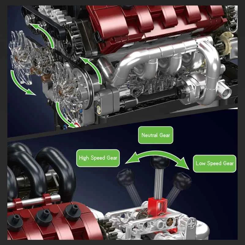 Mould King 10227 Motorized V8 Engine & Transmission Building Set - Limetastore