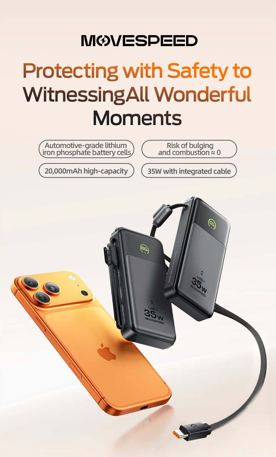 MOVESPEED Blade-Shape Power Bank 20000mAh 35W Fast Charging