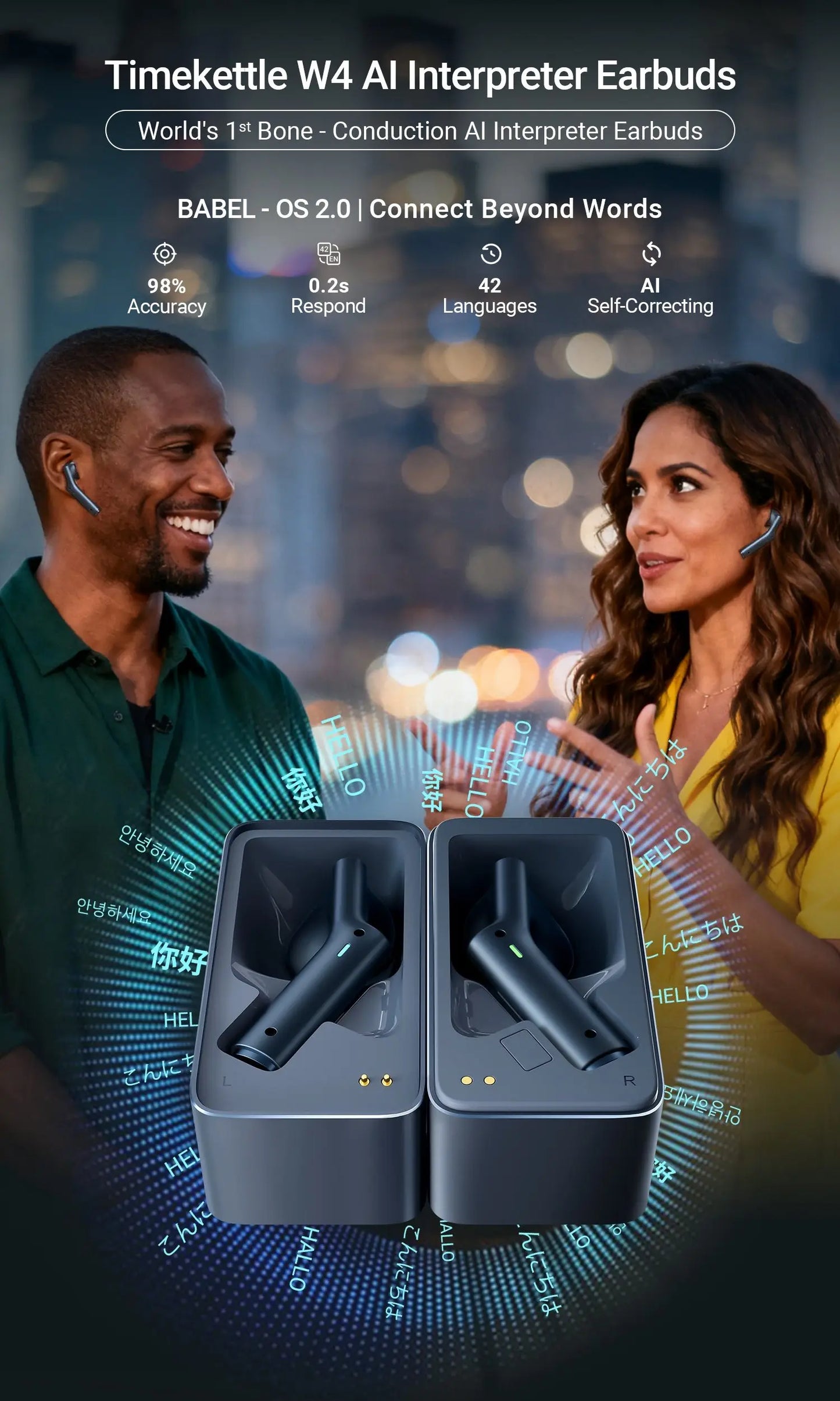 Timekettle W4 AI Translator Earbuds 43 Languages Bone-Voiceprint