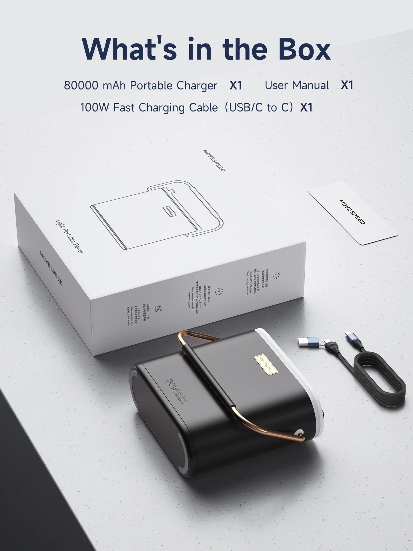 MOVESPEED 80000mAh Power Bank 100W PD Fast Charging Powerbank Portable External Battery Power Station for Camping Outdoor Laptop