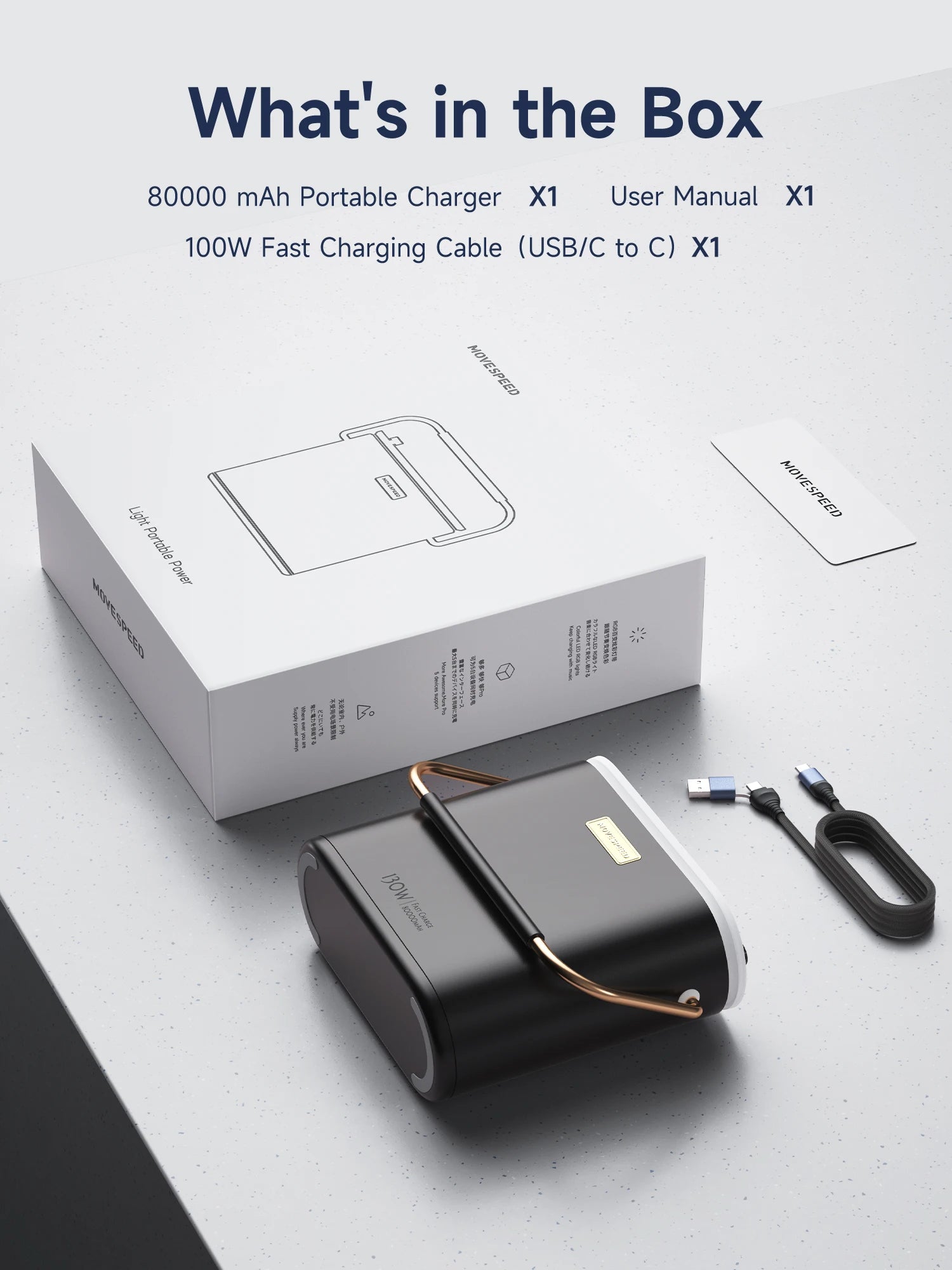 MOVESPEED 80000mAh Power Bank 100W PD Fast Charging Powerbank Portable External Battery Power Station for Camping Outdoor Laptop