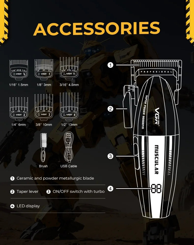 VGR Hair Trimmer Professional Hair Cutting Machine Cordless Hair Clippers Adjustable Barber Rechargeable Trimmer for Men V-285