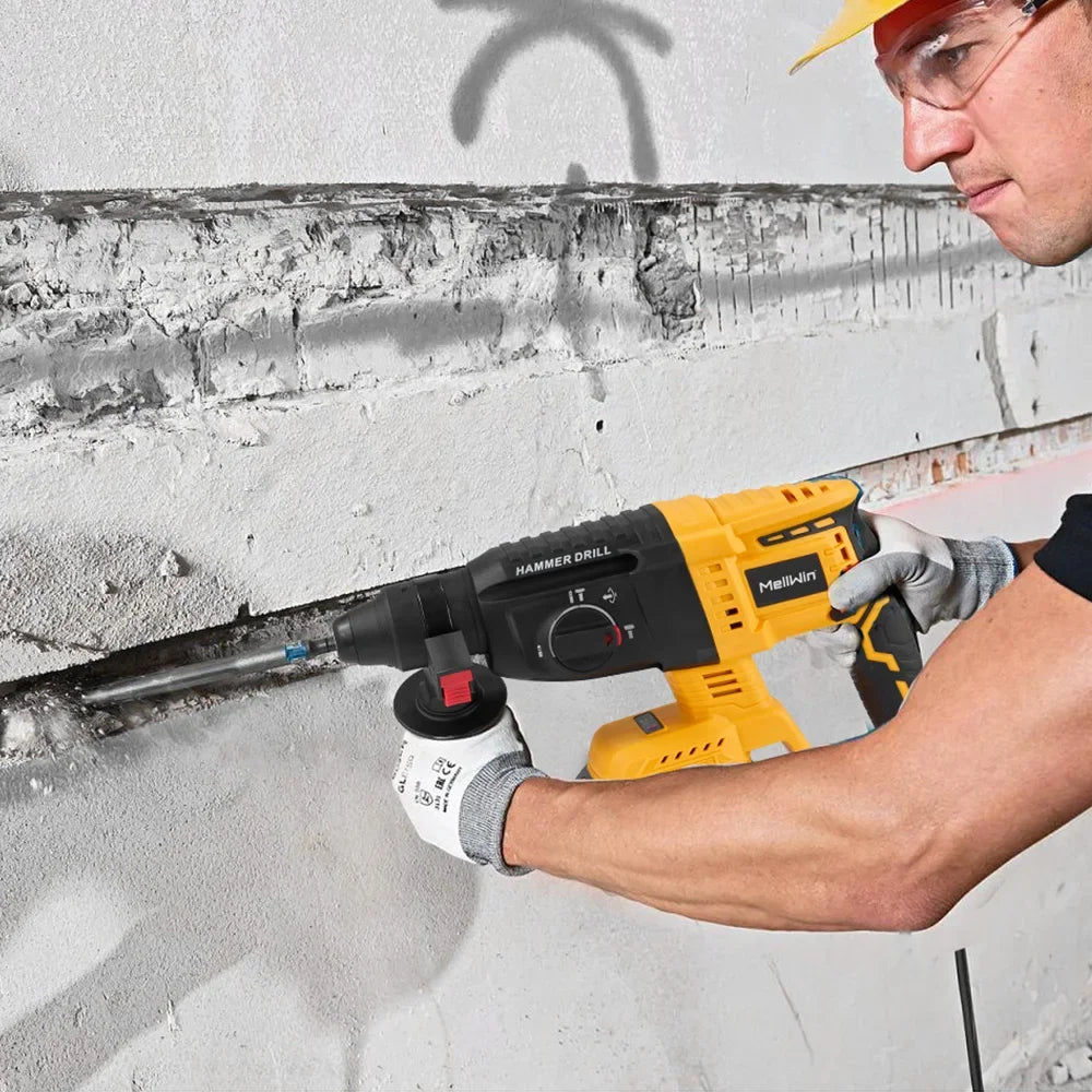 MELLWIN 26MM Brushless Electric Hammer Drill Cordless Household Rotary Impact Hammer Power Tool For Makita 18V Battery Pin - Limetastore