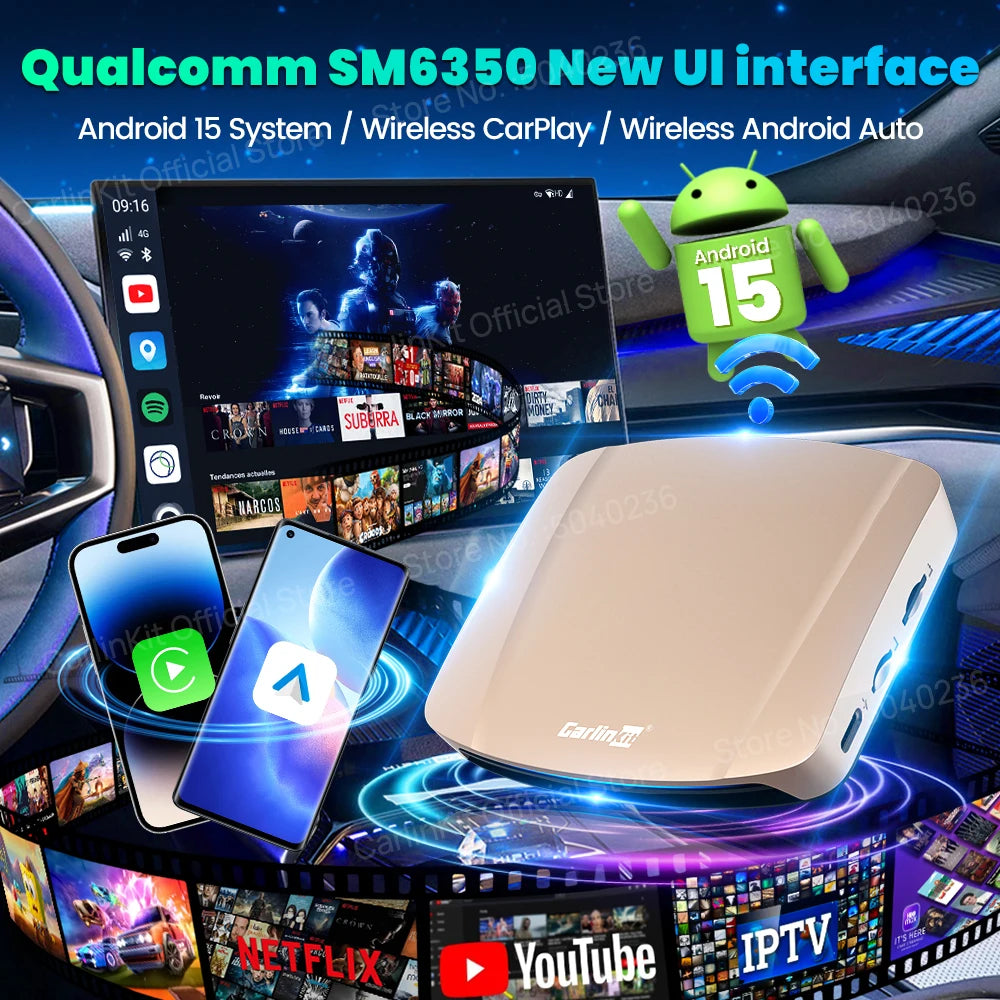 CarlinKit Tbox‑Ultra Android 15 8+128GB Wireless CarPlay AI Box