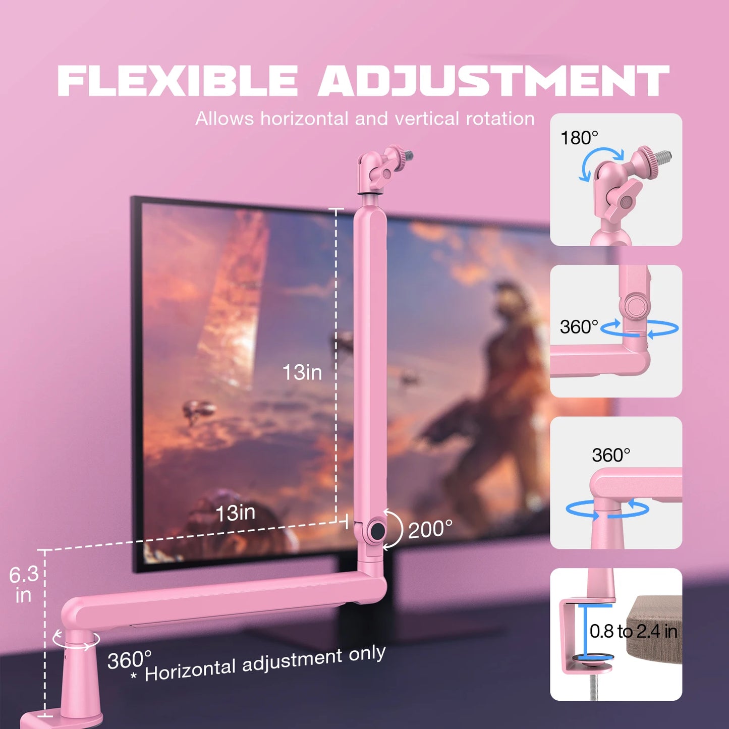 FIFINE BM88P Pink Low Profile Mic Boom Arm | Professional Metal Stand