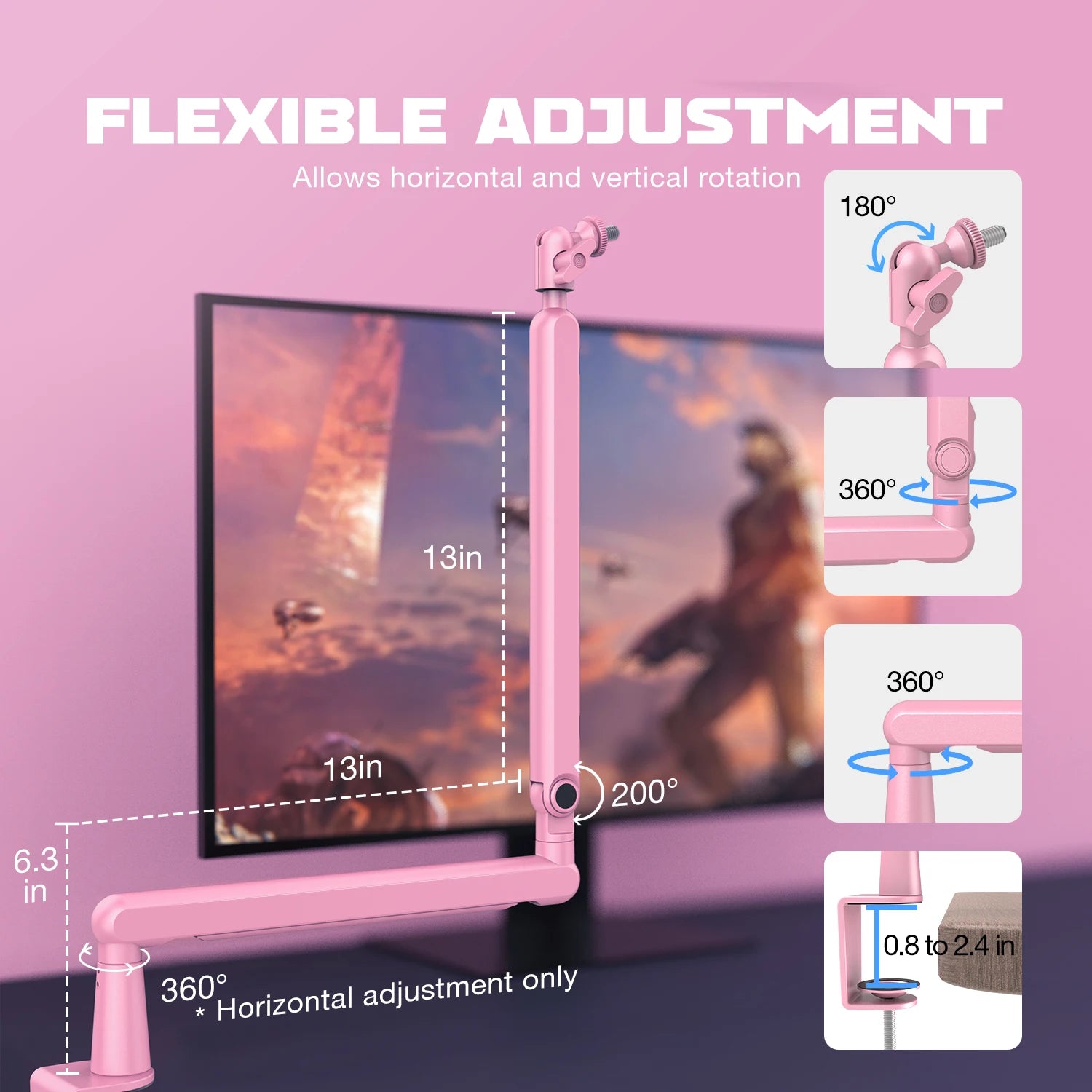 FIFINE BM88P Pink Low Profile Mic Boom Arm | Professional Metal Stand