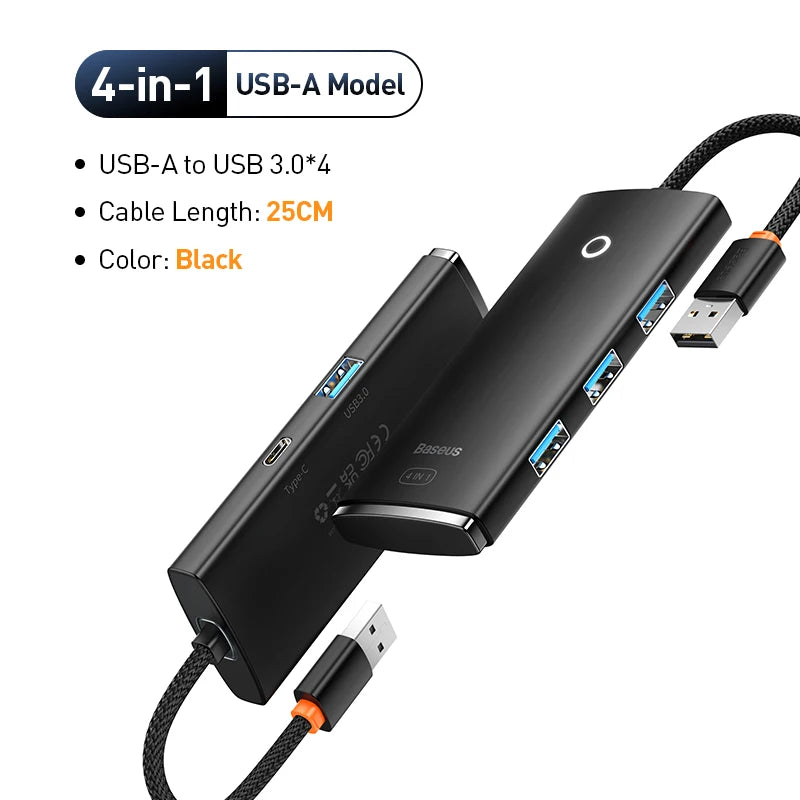 Baseus 4‑in‑1 USB‑C Hub | Type‑C to 4× USB 3.0 5Gbps Splitter Adapter for Laptop & PC