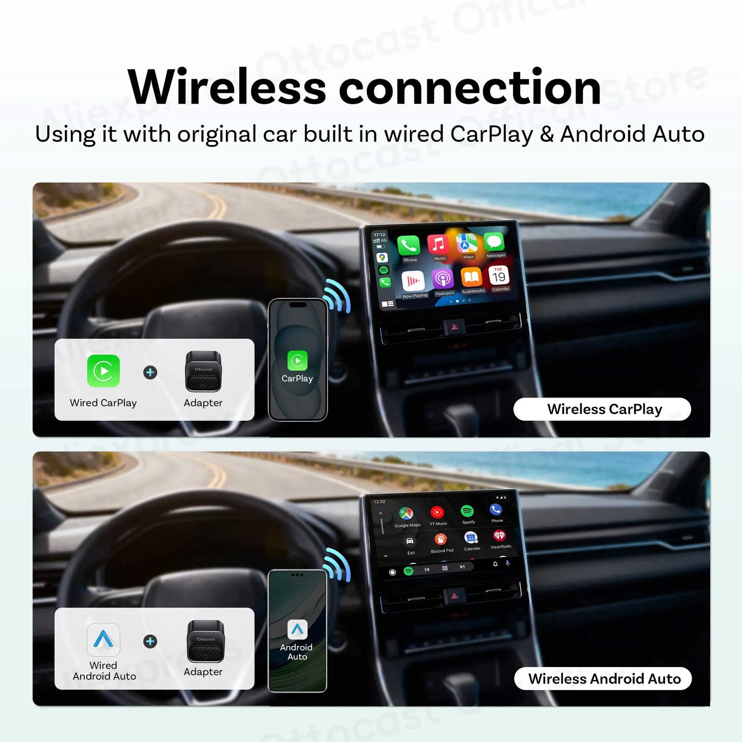 OTTOCAST Mini Core Wireless CarPlay & Android Auto Adapter