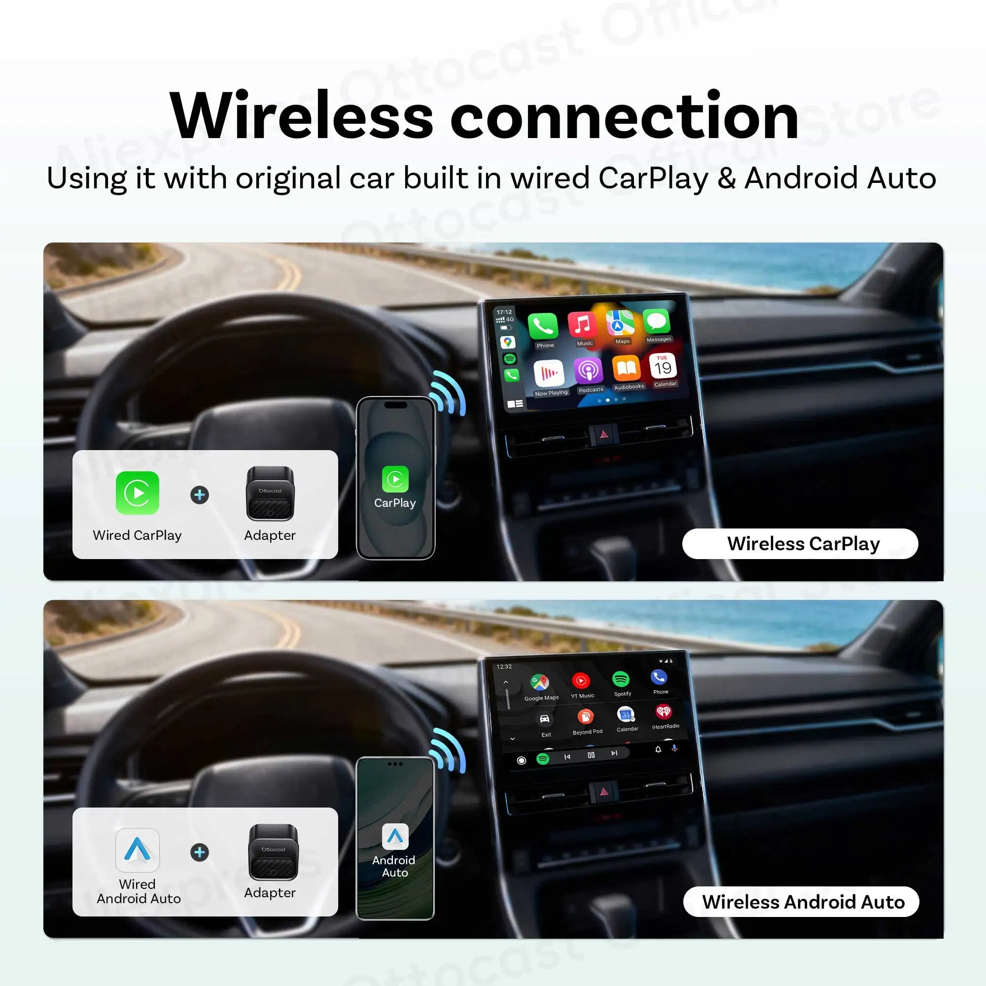 OTTOCAST Mini Core Wireless CarPlay & Android Auto Adapter