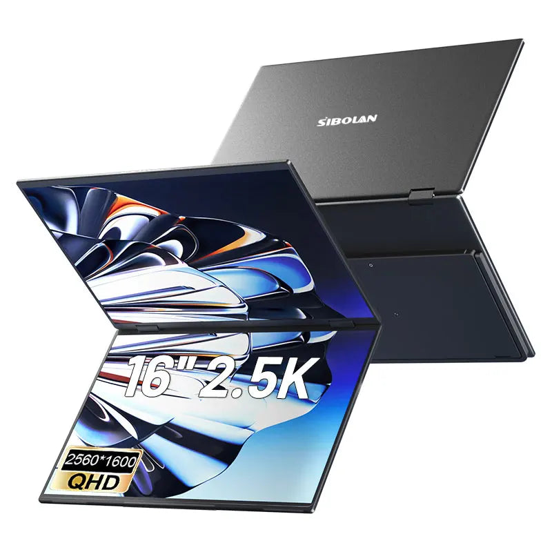 Sibolan 16 inch 2.5K Dual Screen Portable Monitor 2560*1600P 60Hz Foldable Extender USB-C HDMI Ports For Laptop Mac & Wins - Limetastore