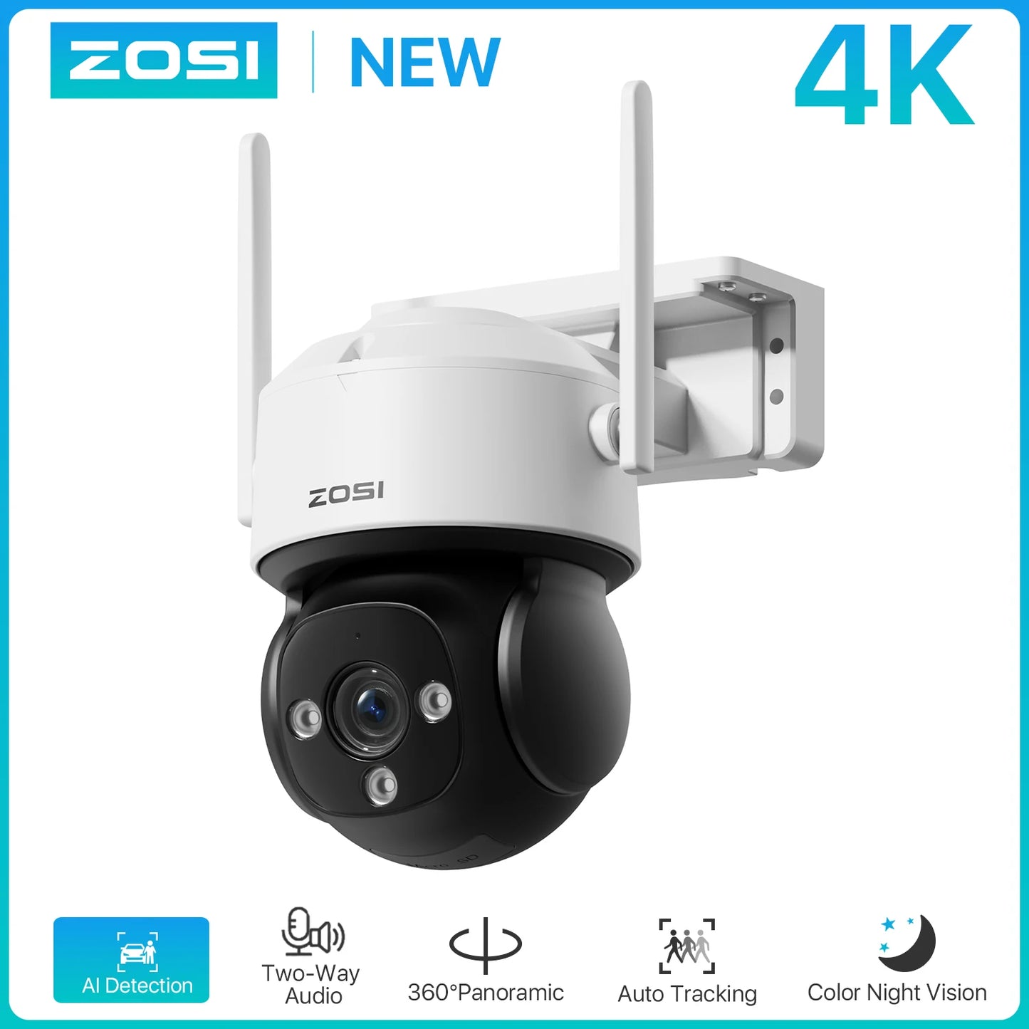 ZOSI C290 4K 8MP/4MP/2MP Outdoor PTZ WiFi Security Camera – Auto Person Tracking, 2‑Way Audio