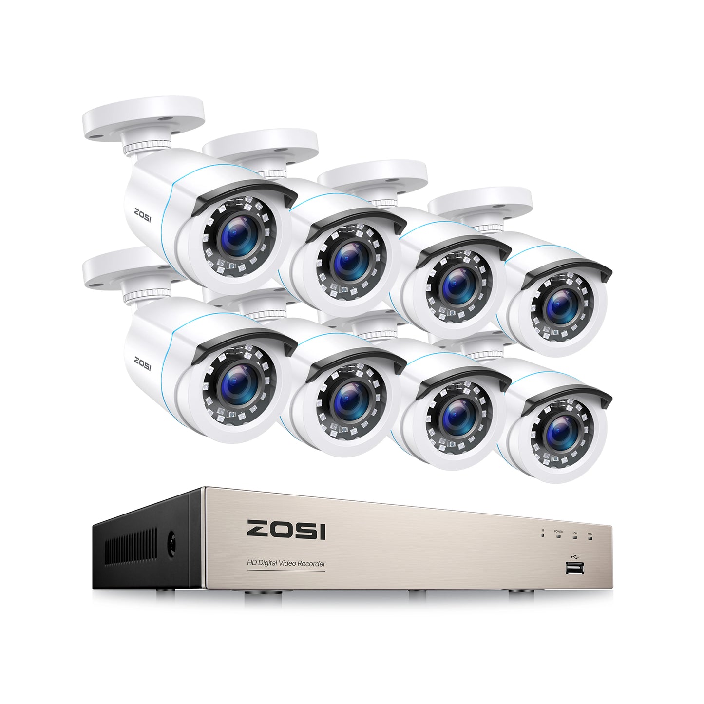 ZOSI 8CH 1080p Wired Security Camera System – H.265+ DVR with 8× 2MP Outdoor CCTV Cameras