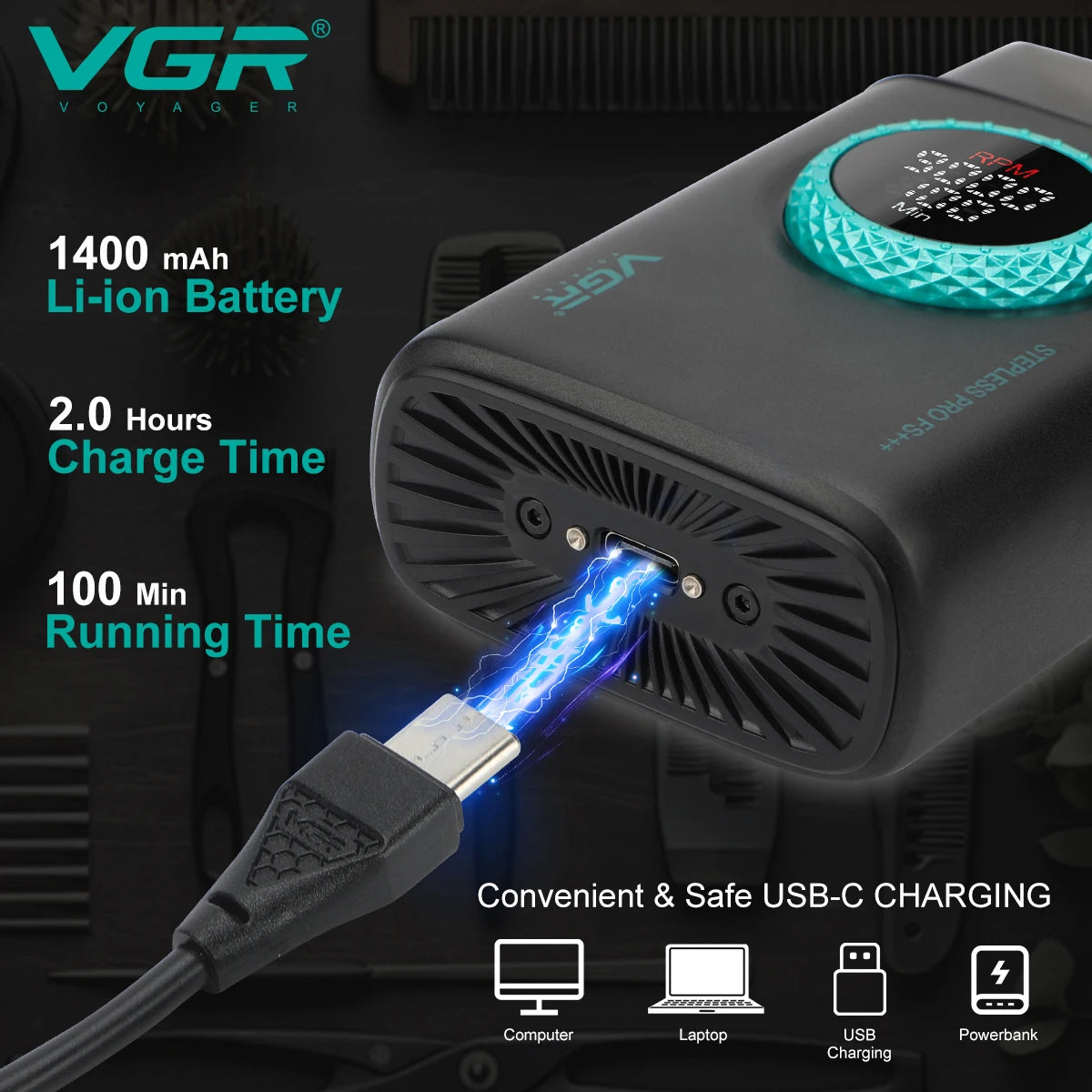 VGR Razor Electric Shaver Professional Beard Trimmer Rechargeable Trimmer 9000 RPM Razor Digital Display Shaver for Man V-378