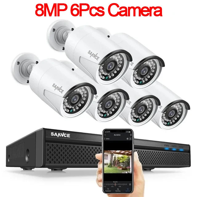 SANNCE 8CH 8MP PoE NVR System | 5MP IP66 Cameras, IR‑CUT Night Vision, Wired CCTV Kit