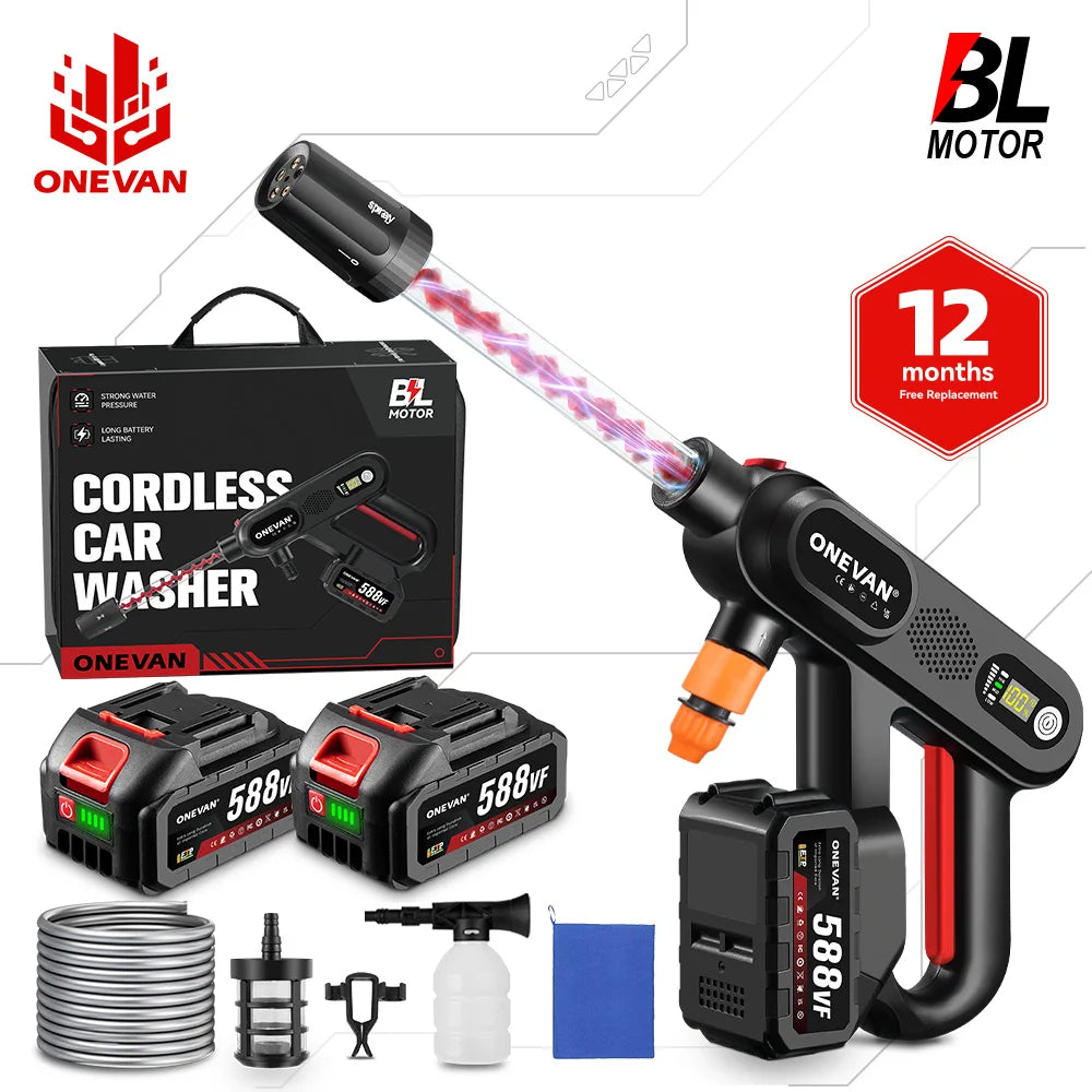 ONEVAN 220Bar Brushless High Pressure Car Washer Gun 5in1 3 Gear Spray Gun Garden Washing Power Tool For Makita 18V Battery Pin