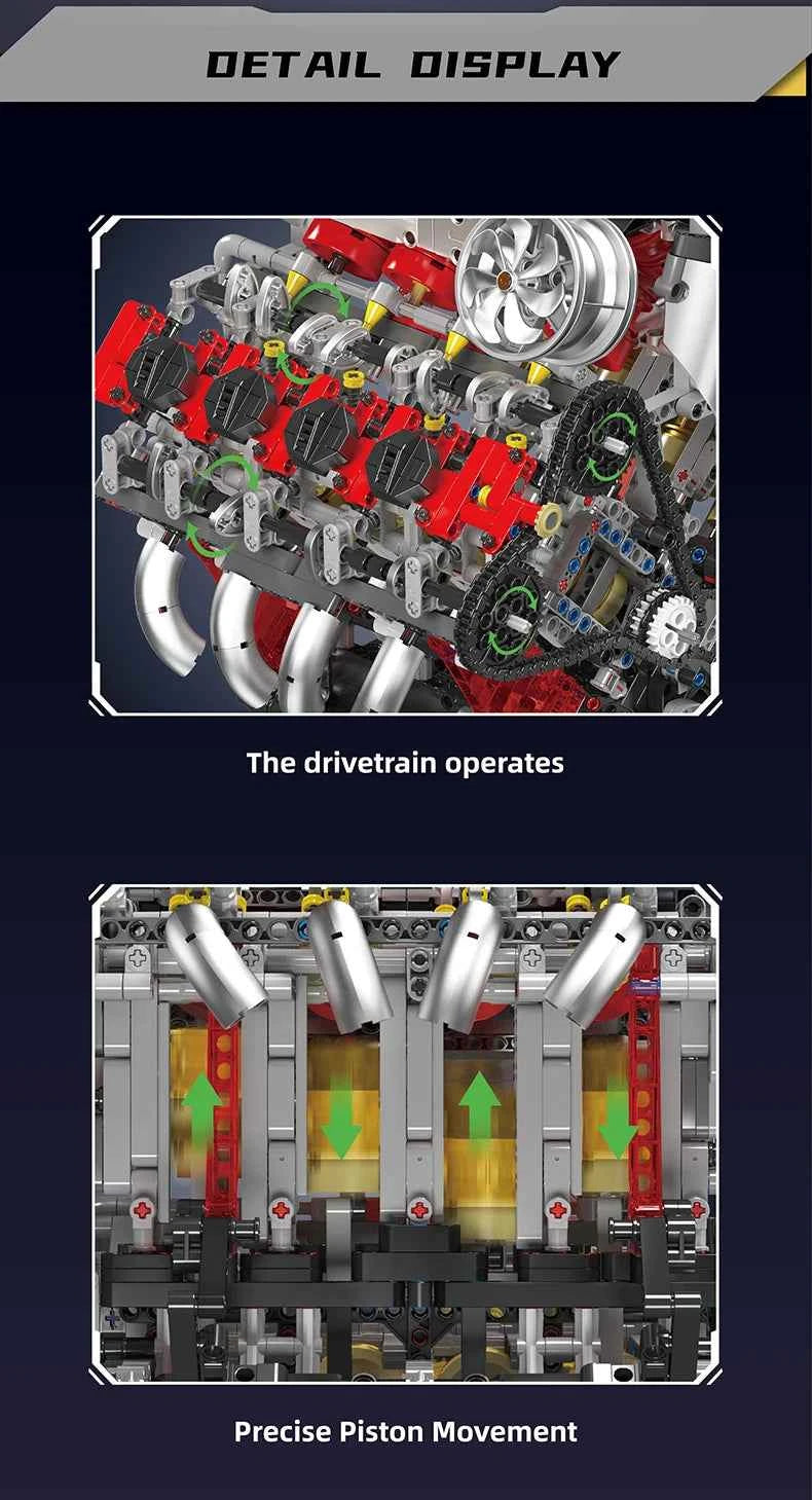 Mould King 10130 F488 Supercar V8 Engine Building Set | Technical Car Part - Limetastore