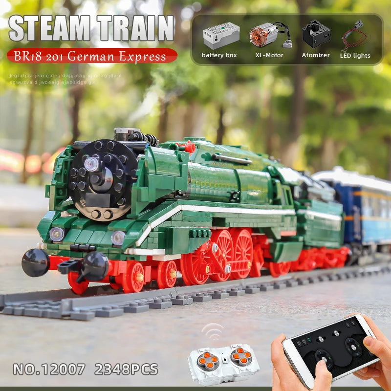 Mould King 12007 Remote Control BR18 201 German Express Train | Motorized Steam Locomotive Building Set - Limetastore