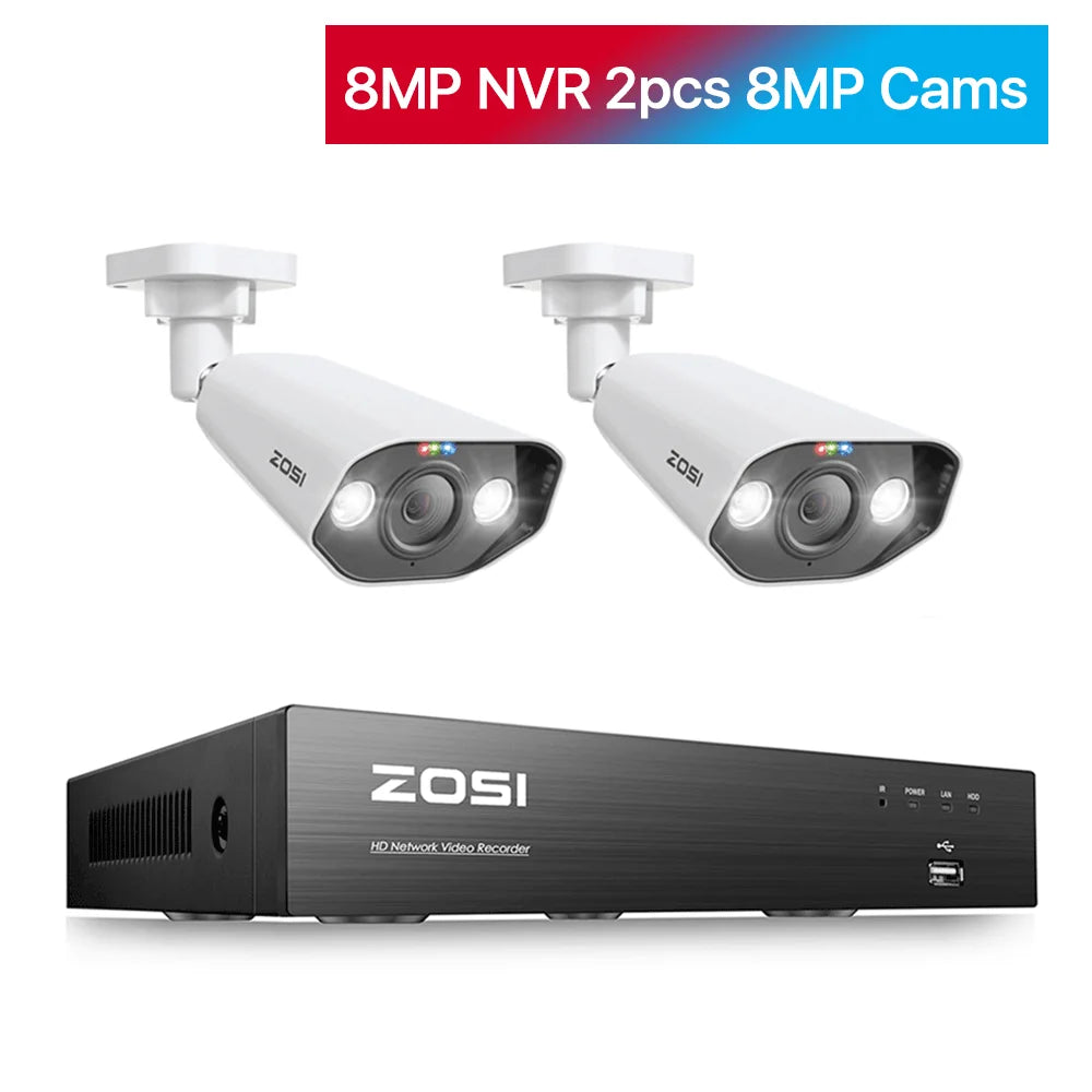ZOSI 4K 8MP PoE Security Camera System – 8CH NVR Kit with 5MP/8MP Outdoor IP Cameras | AI Human