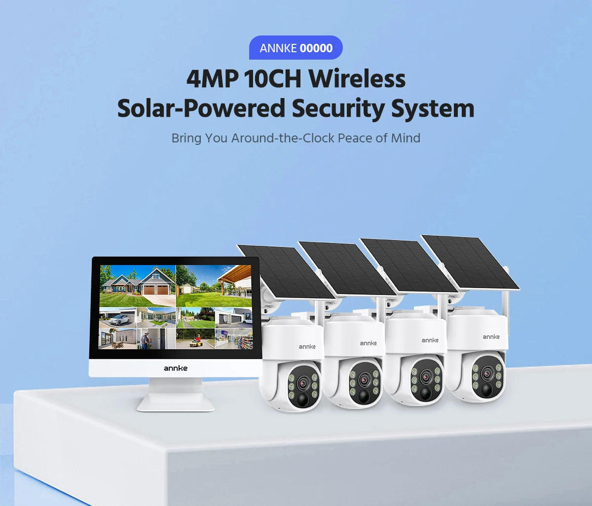ANNKE 4MP Solar CCTV System | 10CH NVR, 5MP PTZ WiFi Cameras, PIR & Color Night Vision