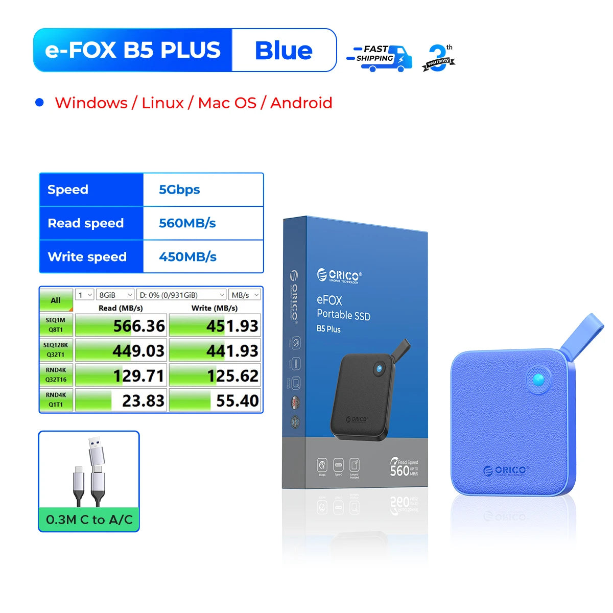 ORICO Portable External SSD – USB 3.2 Gen2 High‑Speed Solid State Drive