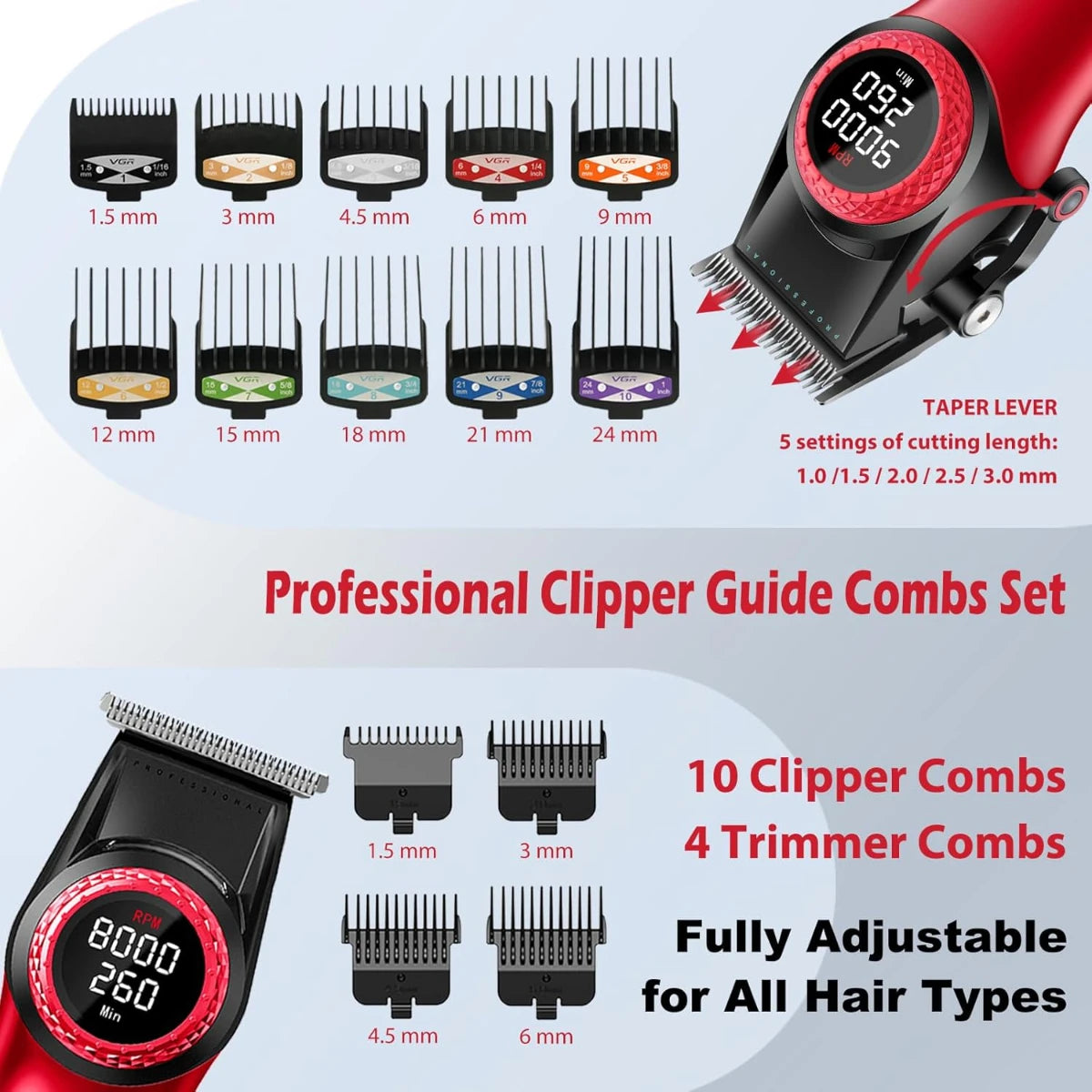 VGR Trimmer Professional Hair Cutting Machine Cordless Hair Clippers Barber Electric Clipper Metal Trimmer for Men V-001 V-977