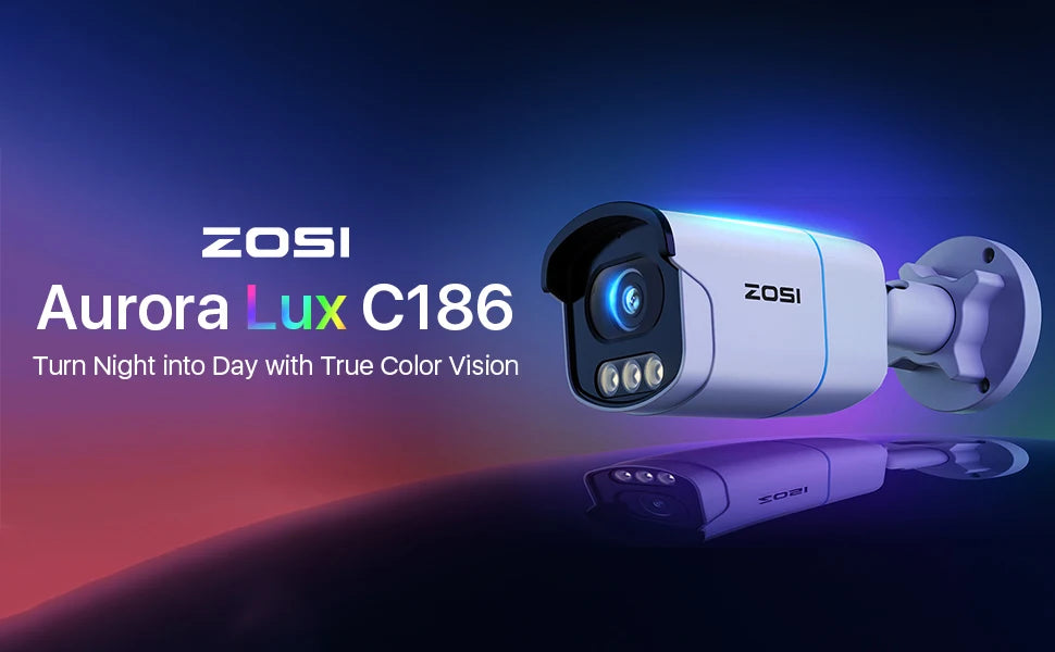 ZOSI C186 Aurora Lux 5MP 3K PoE IP Camera – True Color Night Vision, F1.0 Large Aperture & 1/1.79'' Image Sensor