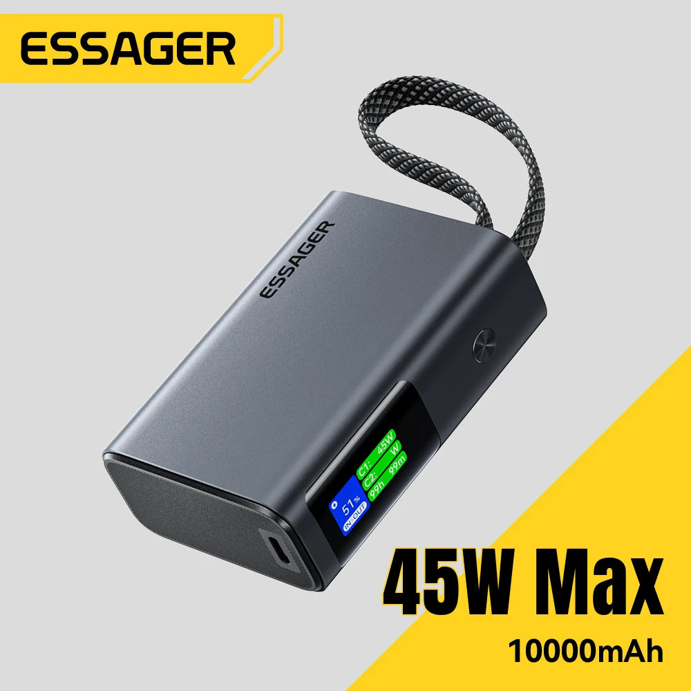 ESSAGER 45W Power Bank 10000mAh with Built-in USB-C Cable