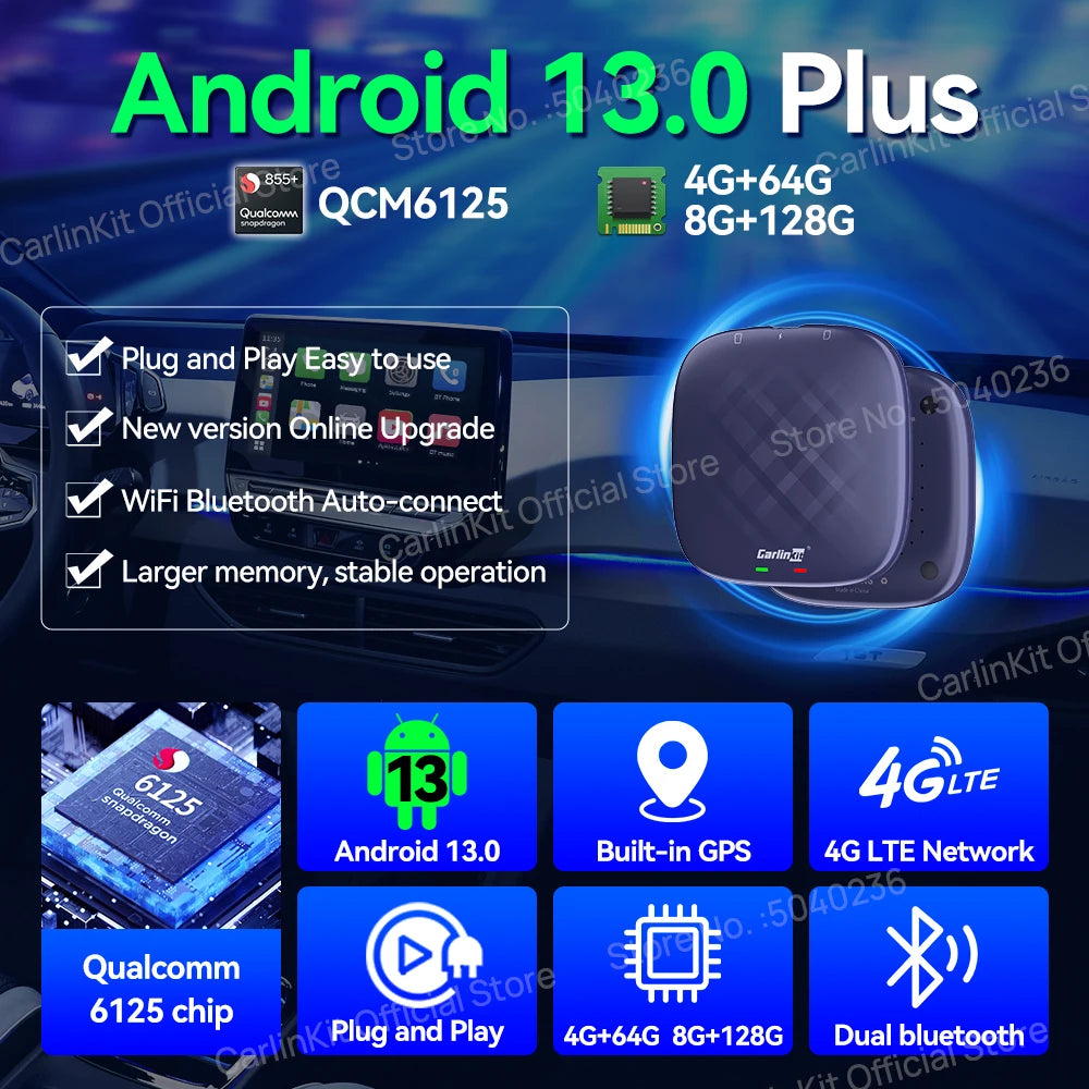 CarlinKit Android 13 QCM6125 Wireless CarPlay AI Box