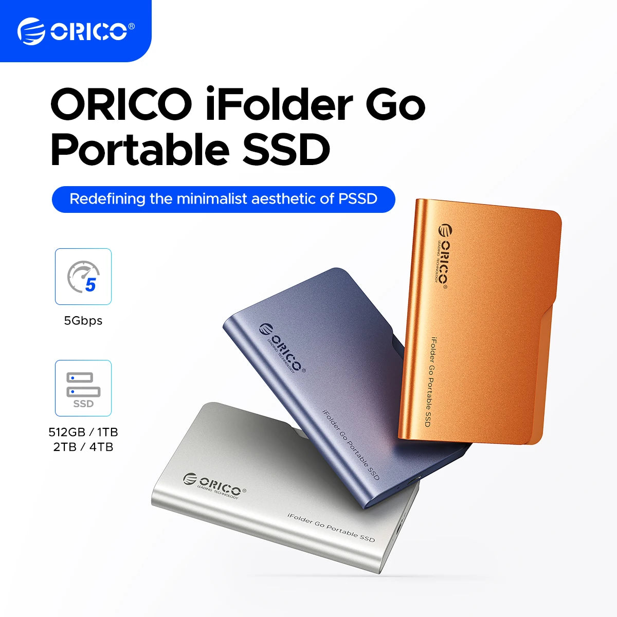 ORICO iFolder Go 1TB External SSD – USB 3.2 Gen1 Portable Solid State Drive for iPhone 16/15 Series