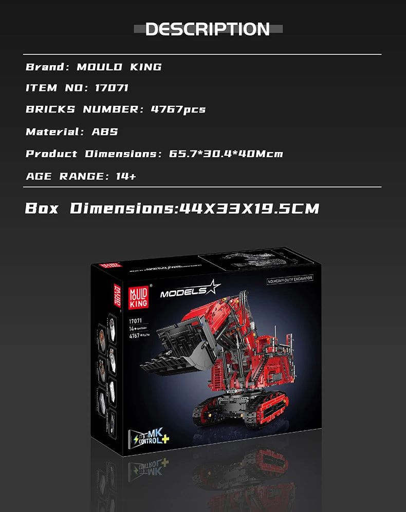 Mould King 17070/17071 RC R9800 Excavator Building Set | Motorized Technical Mining Excavator - Limetastore