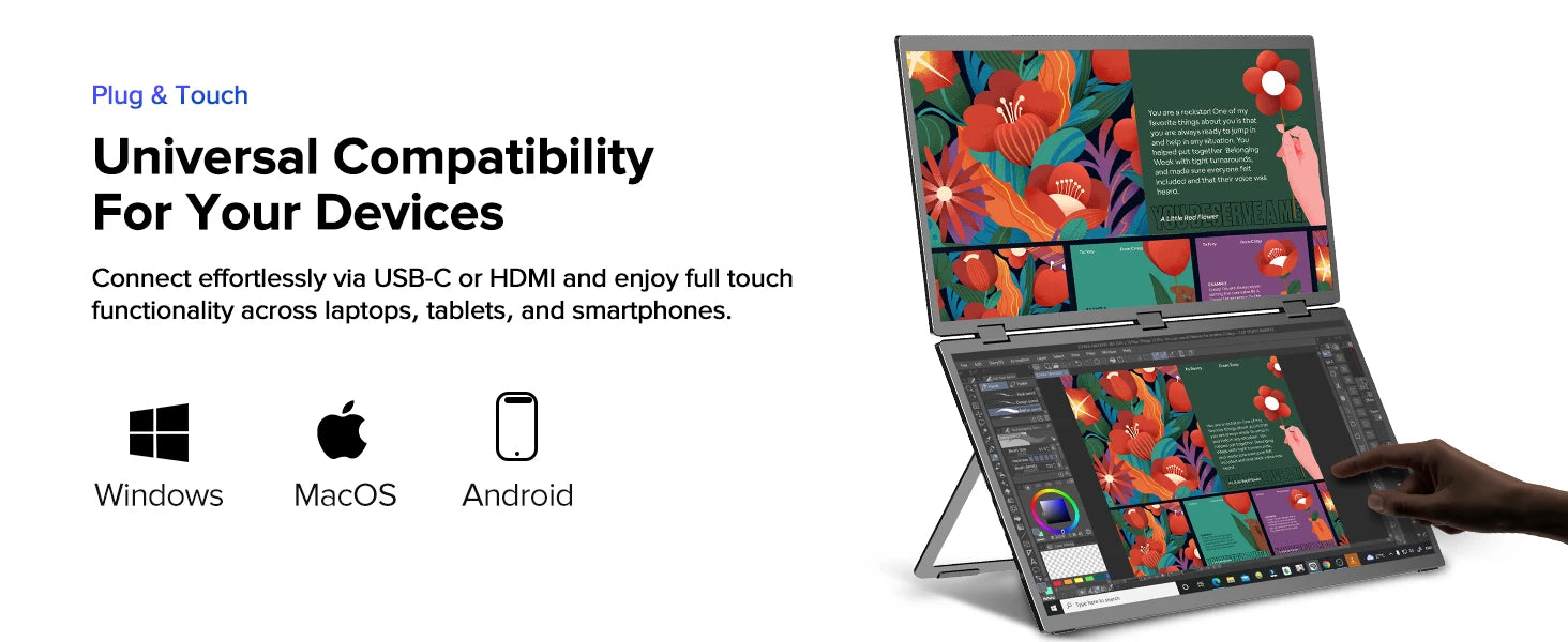 18.5'' 100Hz Touch Screen Dual Triple Portable Monitor IPS USB-C HDMI HDR Foldable Laptop PC Gaming Display For PC Mac Windows - Limetastore