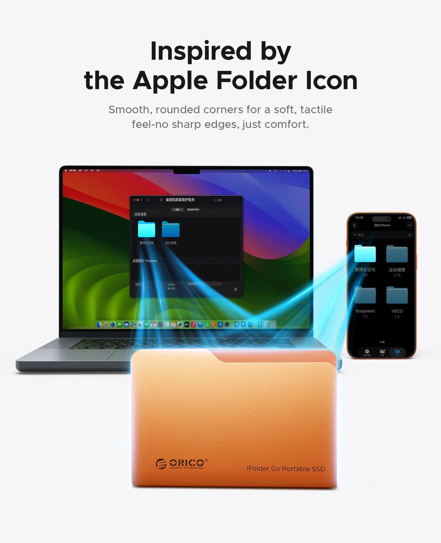 ORICO iFolder Go 1TB External SSD – USB 3.2 Gen1 Portable Solid State Drive for iPhone 16/15 Series