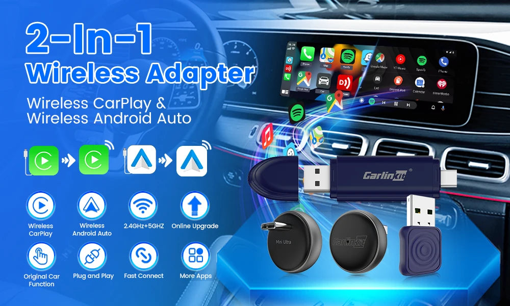 CarlinKit Android 15 SM6350 8+128GB Wireless CarPlay AI Box