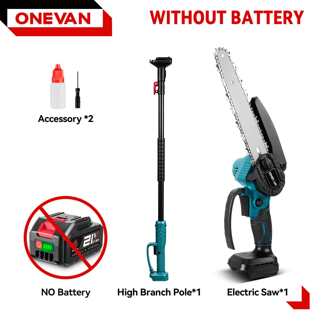 ONEVAN 5500W Brushless Telescoping Pole Saw | 8" Chain, Extendable, High‑Branch Pruning, Battery Powered