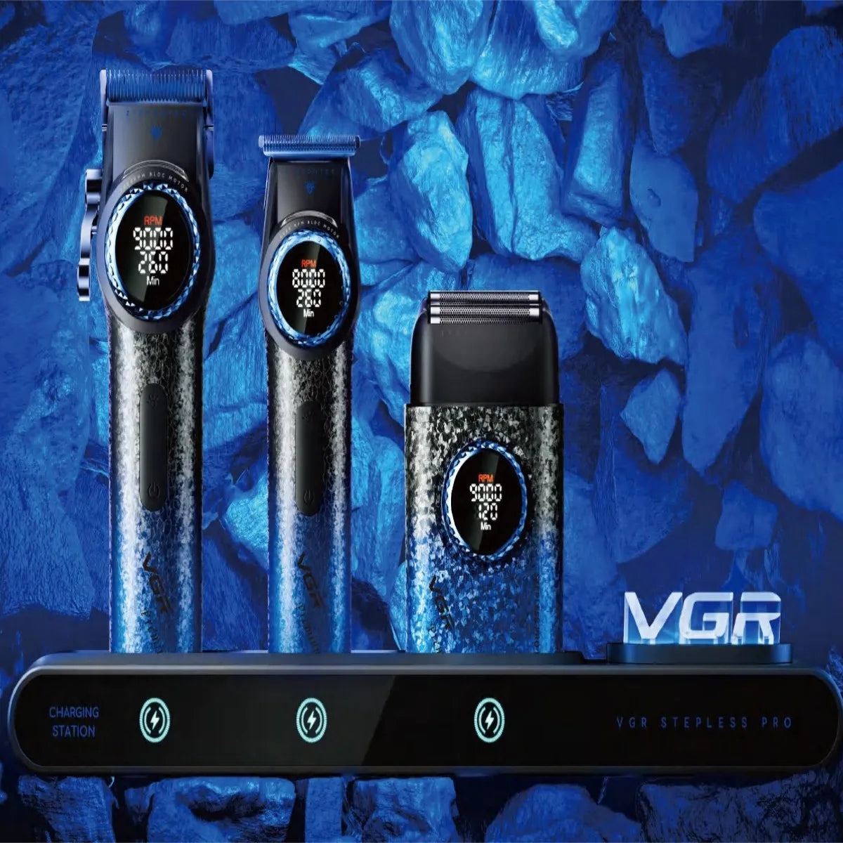 VGR Hair Trimmer Professional Hair Cutting Machine Electric Barber Cordless Clipper Stepless Pro 3 in 1 Shaver Trimmer for Men