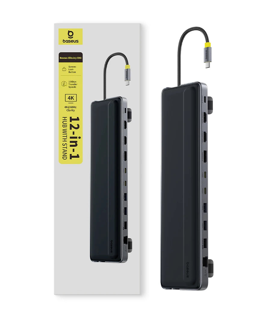 Baseus EH3 12‑in‑1 USB‑C Hub | Triple Display HDMI + DP 4K@60Hz, PD 100W, Laptop Stand Docking Station